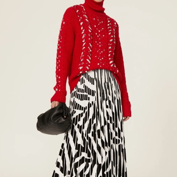 Jason Wu Red Chunky Interlocked Sweater Soft Merino Wool Large